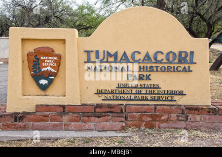 Tumacacor National Historical Park beherbergt drei verschiedene Standorte, einschließlich: Die Mission San Jose de Tumacacori, die in den 1750 gebaut wurde Stockfoto