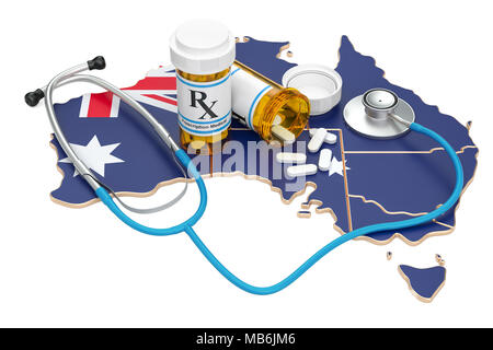 Gesundheitswesen in Australien Konzept, 3D-Rendering auf weißem Hintergrund Stockfoto