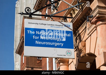 Der Eingang zum UCLHs nationalen Krankenhaus für Neurologie und Neurochirurgie Stockfoto