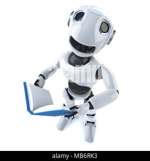 3D-Render eines lustigen Cartoon mechanische Roboter Charakter ein Buch lesen Stockfoto