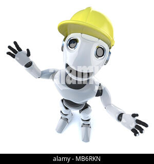 3D-Render eines lustigen Cartoon mechanische Robot characte Tragen eines Bauherren Schutzhelm Stockfoto