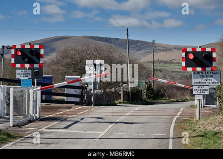 21/03/2015 Green Road automatische Hälfte Barriere Bahnübergang, Millom, Cumbria Stockfoto