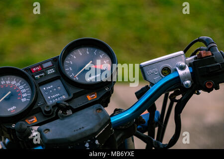 Nahaufnahme von Motorrad Lenker Stockfoto