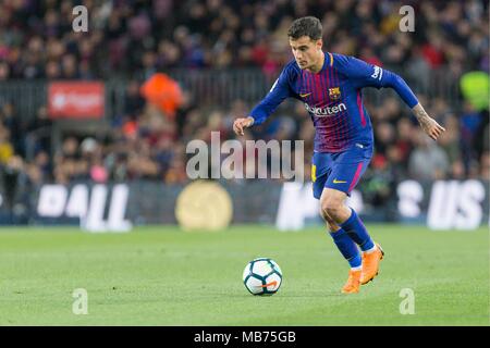 Spanien - 7. April: FC Barcelona Mittelfeldspieler Philippe Coutinho (14) Während des Spiels zwischen dem FC Barcelona gegen Leganes für die Runde 31 der Liga Santander, spielte im Camp Nou Stadion am 7. April 2018 in Barcelona, Spanien. (Credit: Mikel Trigueros/Urbanandsport/Cordon Cordon Drücken Drücken) Stockfoto