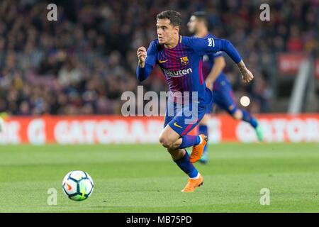 Spanien - 7. April: FC Barcelona Mittelfeldspieler Philippe Coutinho (14) Während des Spiels zwischen dem FC Barcelona gegen Leganes für die Runde 31 der Liga Santander, spielte im Camp Nou Stadion am 7. April 2018 in Barcelona, Spanien. (Credit: Mikel Trigueros/Urbanandsport/Cordon Cordon Drücken Drücken) Stockfoto