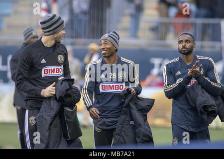 Chester, Pennsylvania, USA. 7 Apr, 2018. Philadelphia Union Spieler auf dem Spielfeld zu Beginn des Spiel gegen San Jose bei Talen Energie Stadion in Chester, Pennsylvania Credit: Ricky Fitchett/ZUMA Draht/Alamy leben Nachrichten Stockfoto