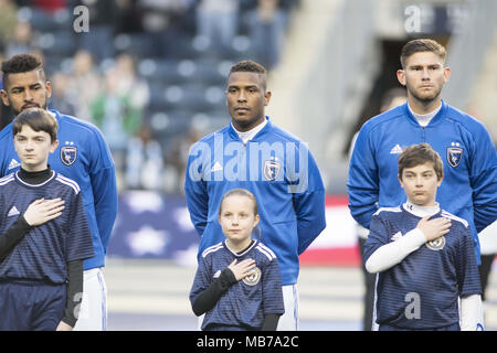 Chester, Pennsylvania, USA. 7 Apr, 2018. San Jose Spieler zu Beginn des Spiels gegen die Philadelphia Union Talen Energie Stadion in Chester, Pennsylvania Credit: Ricky Fitchett/ZUMA Draht/Alamy leben Nachrichten Stockfoto