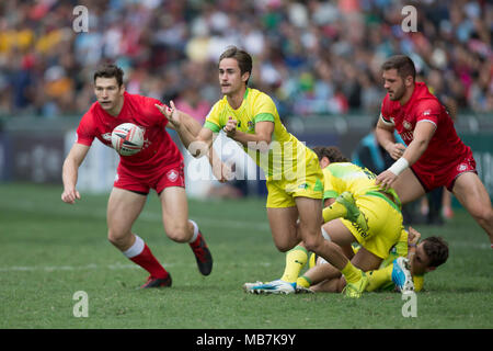 Hongkong, China. 07 Apr, 2018. Rugby Sevens Turnier in Hongkong vom 5. bis 8. April 2018, Kanada gegen Australien, Matt McTaggert (Australien, 11) - KEINE LEITUNG SERVICE-Credit: Jürgen Keßler/dpa/Alamy leben Nachrichten Stockfoto