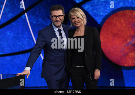 Mailand, Maria De Filippi, Journalist und Host, zu Gast bei der Fernsehsendung Che Tempo che fa. 08/04/2018, Mailand, Italien Stockfoto