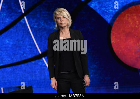 Mailand, Maria De Filippi, Journalist und Host, zu Gast bei der Fernsehsendung Che Tempo che fa. 08/04/2018, Mailand, Italien Stockfoto