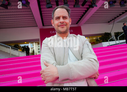 Cannes, Frankreich. 08 Apr, 2018. Cannes, Frankreich - April 08, 2018: MIPTV Canneseries mit Schauspieler Moritz Bleibtreu. Die Schreibkraft, Protokollantin, MIPCOM, ein Reed MIDEM Ereignis, ZDF, Beta Film, Moovie | Verwendung der weltweiten Kredit Sterben: dpa/Alamy leben Nachrichten Stockfoto