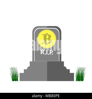 Stein von Bitcoin und grünes Gras auf weißem Hintergrund Stock Vektor