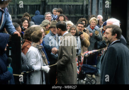 Prinz Charles in Blists Hill Museum im März 1987 Seine Königliche Hoheit der Prinz von Wales Stockfoto