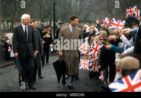 Prinz Charles in Blists Hill Museum im März 1987 Seine Königliche Hoheit der Prinz von Wales Stockfoto