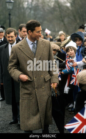 Prinz Charles in Blists Hill Museum im März 1987 Seine Königliche Hoheit der Prinz von Wales Stockfoto