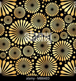 Abstrakte goldene Blüten auf schwarzem Hintergrund. Vector Illustration Stock Vektor