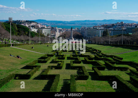 Lissabon. Portugal. 28. Januar 2018. Lissabon City Blick vom Park Eduardo VII Sicht (Miradouro Parque Eduardo VII) Stockfoto