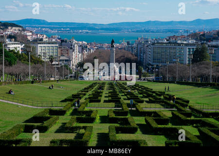 Lissabon. Portugal. 28. Januar 2018. Lissabon City Blick vom Park Eduardo VII Sicht (Miradouro Parque Eduardo VII) Stockfoto