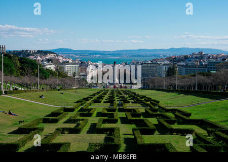 Lissabon. Portugal. 28. Januar 2018. Lissabon City Blick vom Park Eduardo VII Sicht (Miradouro Parque Eduardo VII) Stockfoto