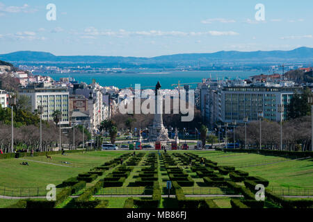 Lissabon. Portugal. 28. Januar 2018. Lissabon City Blick vom Park Eduardo VII Sicht (Miradouro Parque Eduardo VII) Stockfoto