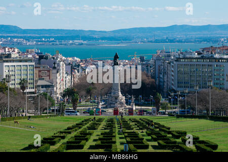 Lissabon. Portugal. 28. Januar 2018. Lissabon City Blick vom Park Eduardo VII Sicht (Miradouro Parque Eduardo VII) Stockfoto