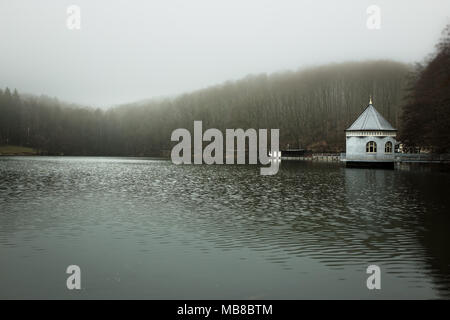 Pumpenhaus in der Itzenplitzer Weiher in Heiligenwald in der Gemeinde Schiffweiler Stockfoto