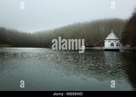 Pumpenhaus in der Itzenplitzer Weiher in Heiligenwald in der Gemeinde Schiffweiler Stockfoto