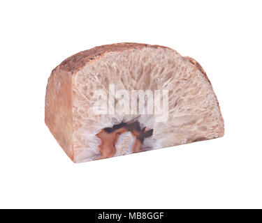 Hellbraun Natur poliert Kristall Achat geode Bücherstütze auf weißem Hintergrund Stockfoto