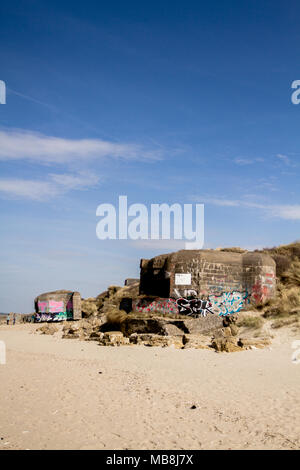 WW2 Bunker am Strand von Dünkirchen, Frankreich Stockfoto