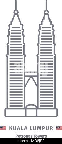 Malaysia Symbol Leitung. Die Petronas Towers in Kuala Lumpur und Malaysia Flagge Vector Illustration. Stock Vektor