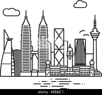 Symbol Leitung stil Kuala Lumpur Stadtbild Vector Illustration Stock Vektor