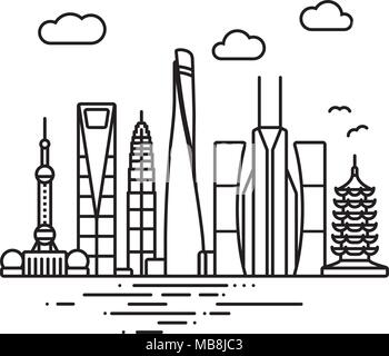 Symbol Leitung style Shanghai Stadtbild Vector Illustration Stock Vektor