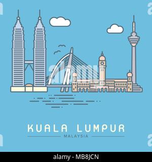 Symbol Leitung stil Kuala Lumpur City Flat Vector Illustration Stock Vektor