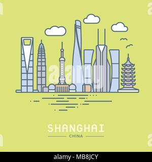 Symbol Leitung style Shanghai City Flat Vector Illustration Stock Vektor