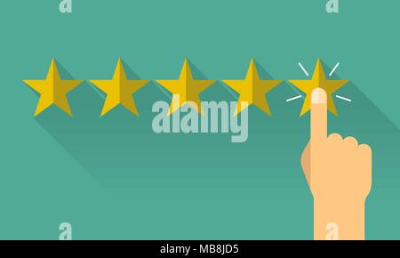 Hervorragende Durchsicht durch den Kunden. Bewertung fünf Sterne flache Design Konzept Vector Illustration. Stock Vektor