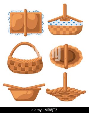 Satz von weidenkörbe. Ansicht aus verschiedenen Blickwinkeln. Vector Illustration auf weißem Hintergrund. Webseite und mobile App Design. Stock Vektor