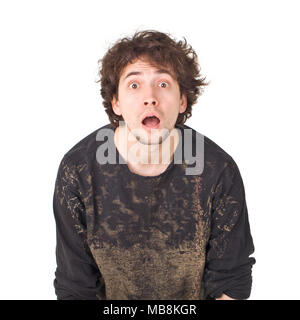 Schockierend Mann mit Eröffnung der Maus Stockfoto