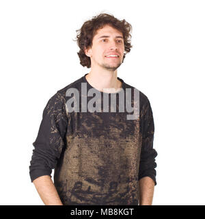 Zufrieden Mann lächelnd und Rechten Stockfoto