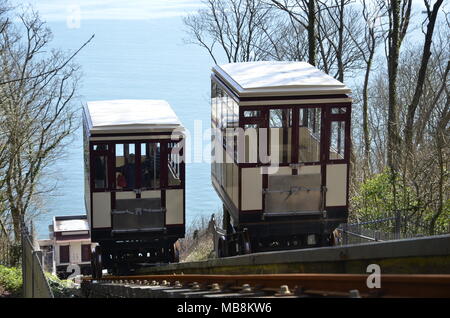 Die babbacombe Clff Eisenbahn Seilbahn zwischen Babbacombe Downs und Oddicombe Beach in Torquay, Devon Stockfoto