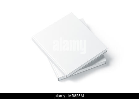Zwei leere weiße Abdeckung Bücher mock up, Ansicht von oben von der Seite. Leeres quadrat Notebooks an einander gebunden Mockup, isoliert. Buchhandlung branding Vorlage Stockfoto