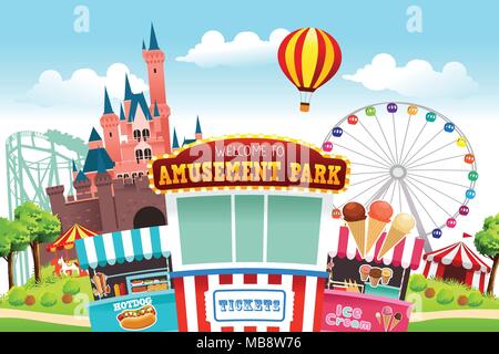 Eine Vektor-Illustration einer Karte eines Vergnügungsparks Stock Vektor