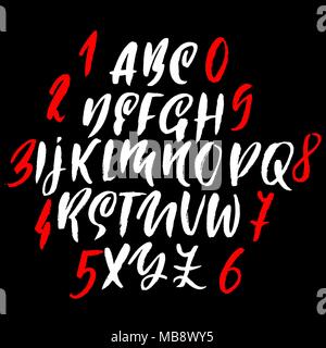 Handdrawn trockenen Pinsel Font. Moderne Bürste Schriftzug. Grunge style Alphabet. Vector Illustration. Stock Vektor