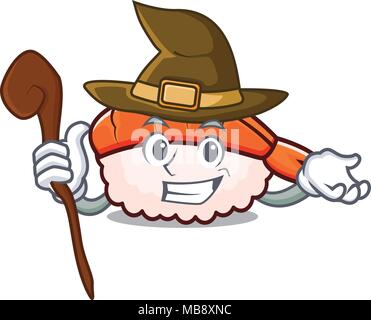 Hexe ebi Sushi Maskottchen Karikatur Stock Vektor