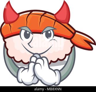 Teufel ebi Sushi Maskottchen Karikatur Stock Vektor