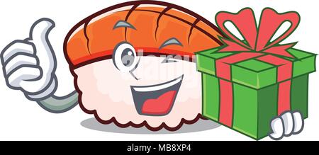 Mit Geschenk ebi Sushi Maskottchen Karikatur Stock Vektor