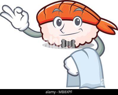 Kellner ebi Sushi Maskottchen Karikatur Stock Vektor