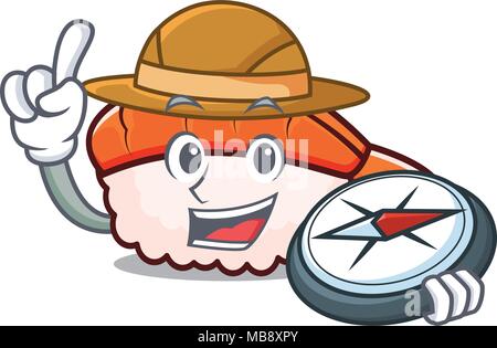 Explorer ebi Sushi Maskottchen Karikatur Stock Vektor