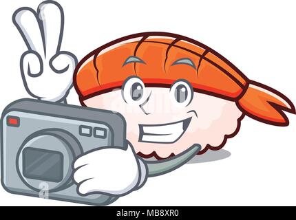 Fotograf ebi Sushi Maskottchen Karikatur Stock Vektor