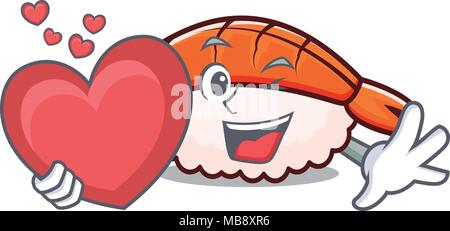 Mit Herz ebi Sushi Maskottchen Karikatur Stock Vektor