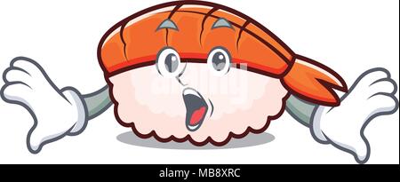 Überrascht ebi Sushi Maskottchen Karikatur Stock Vektor